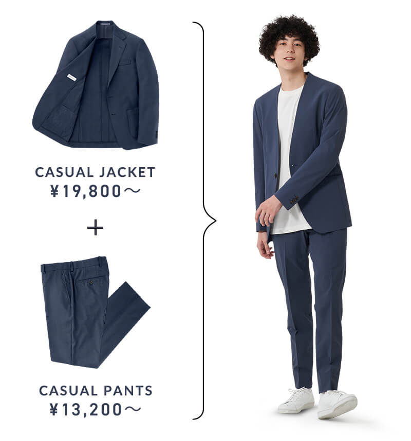 カジュアルジャケット¥19,800〜、カジュアルパンツ¥13,200〜