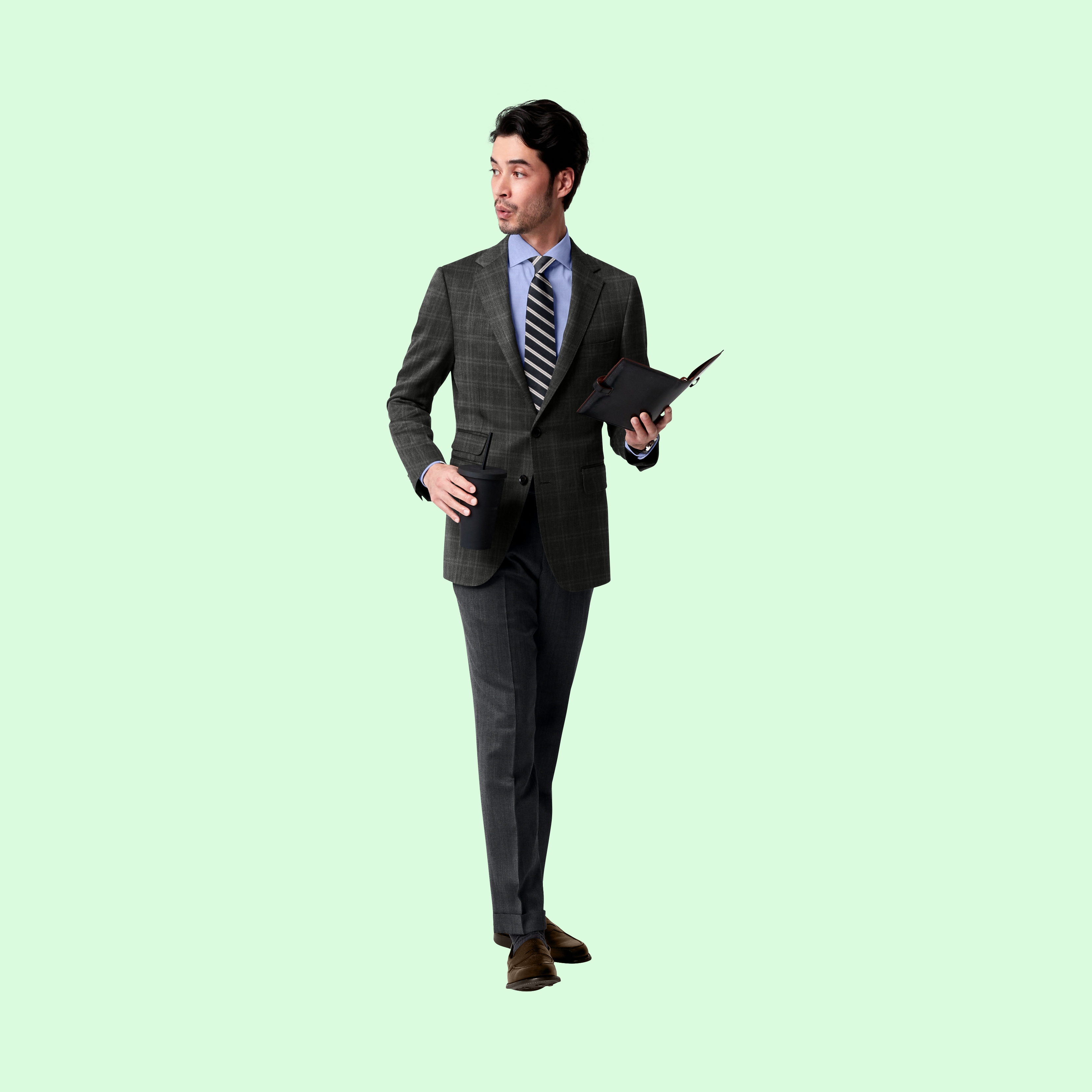 ダークグレーグレンチェック柄を使ったジャケパンスタイル