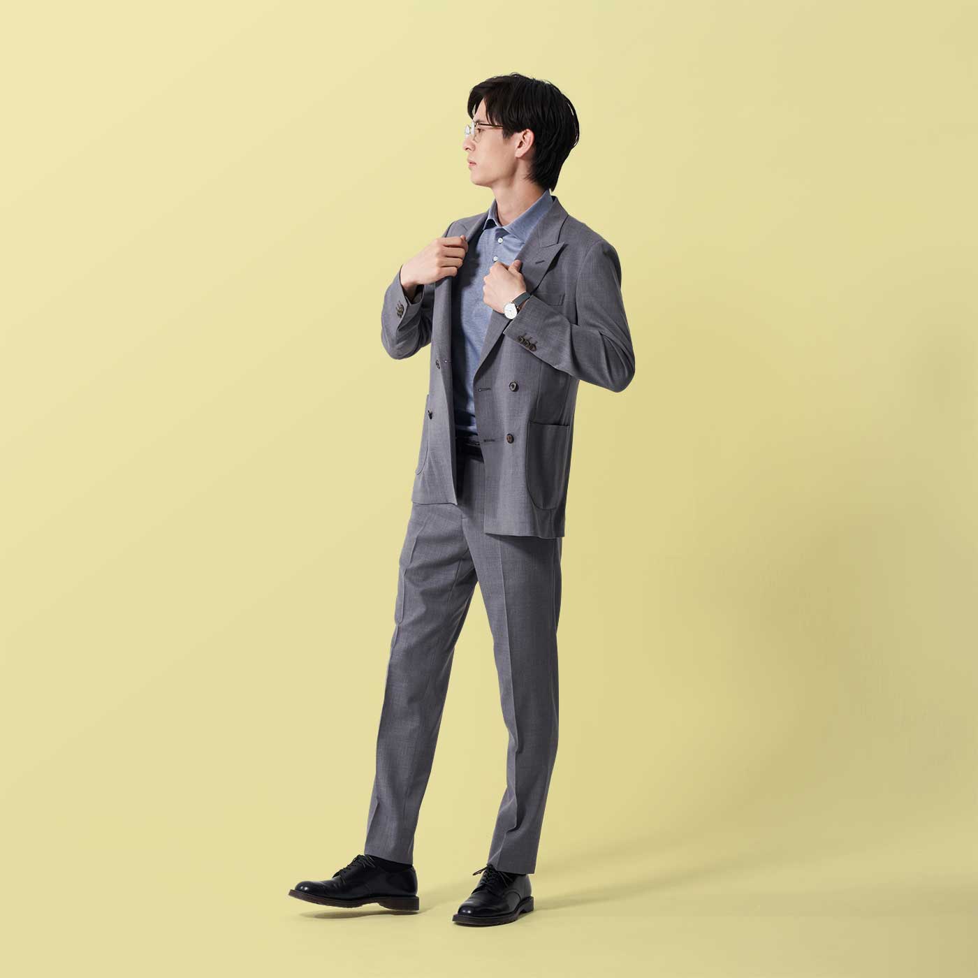 WASHABLE WOOL STRETCH ダークブルーツイルビジネスカジュアル 