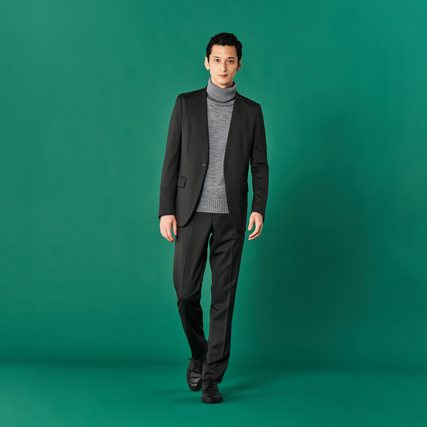 WASHABLE WOOL STRETCH オリーブツイルビジネスカジュアルセットアップ