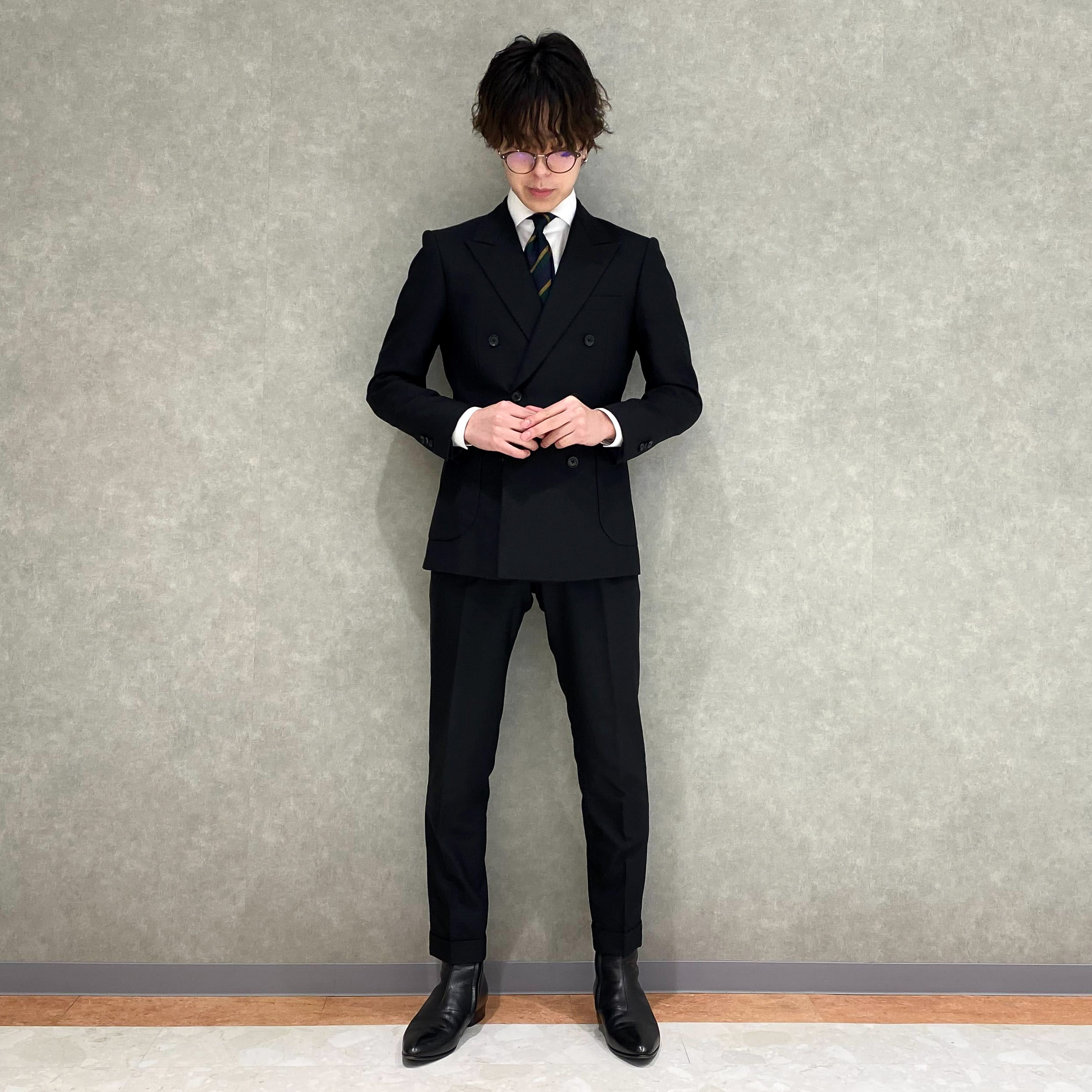 TRANS WORK ブラックスーツ BLACK FORMAL しなやかウール 冠婚葬祭 通年ツーピーススーツ