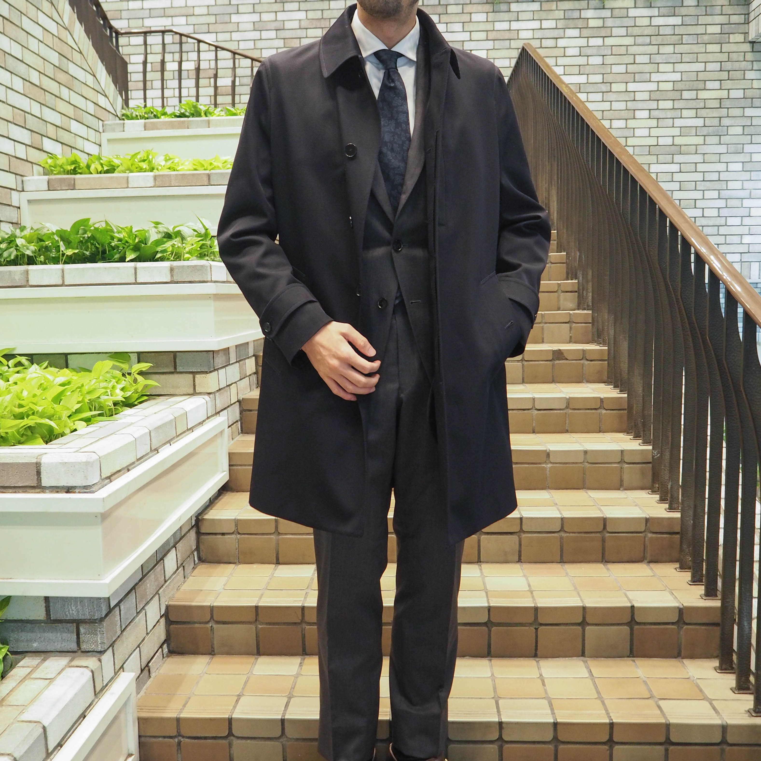 EXTRA FINE JAPAN WOOL ネイビーカルゼステンカラーコート | FABRIC TOKYO