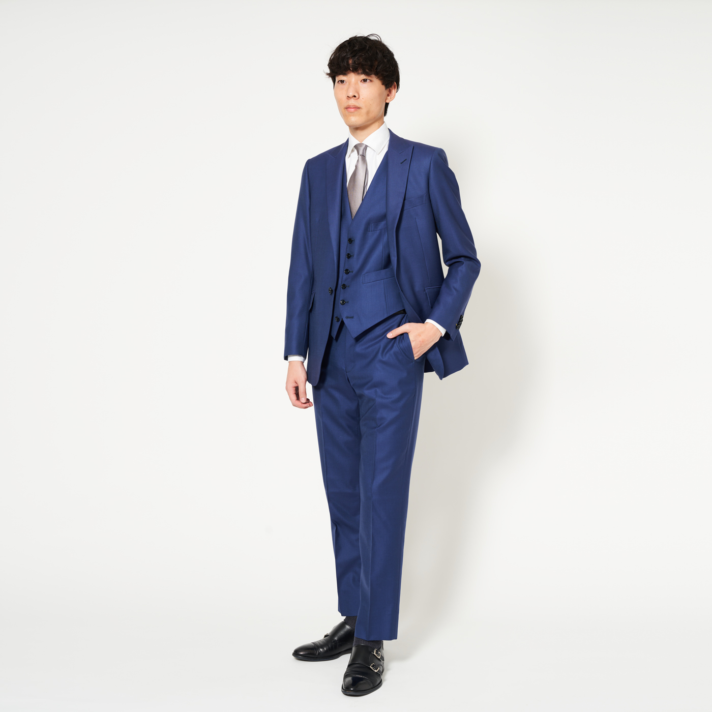 AUTHENTIC ダークネイビー無地スリーピーススーツ | FABRIC TOKYO