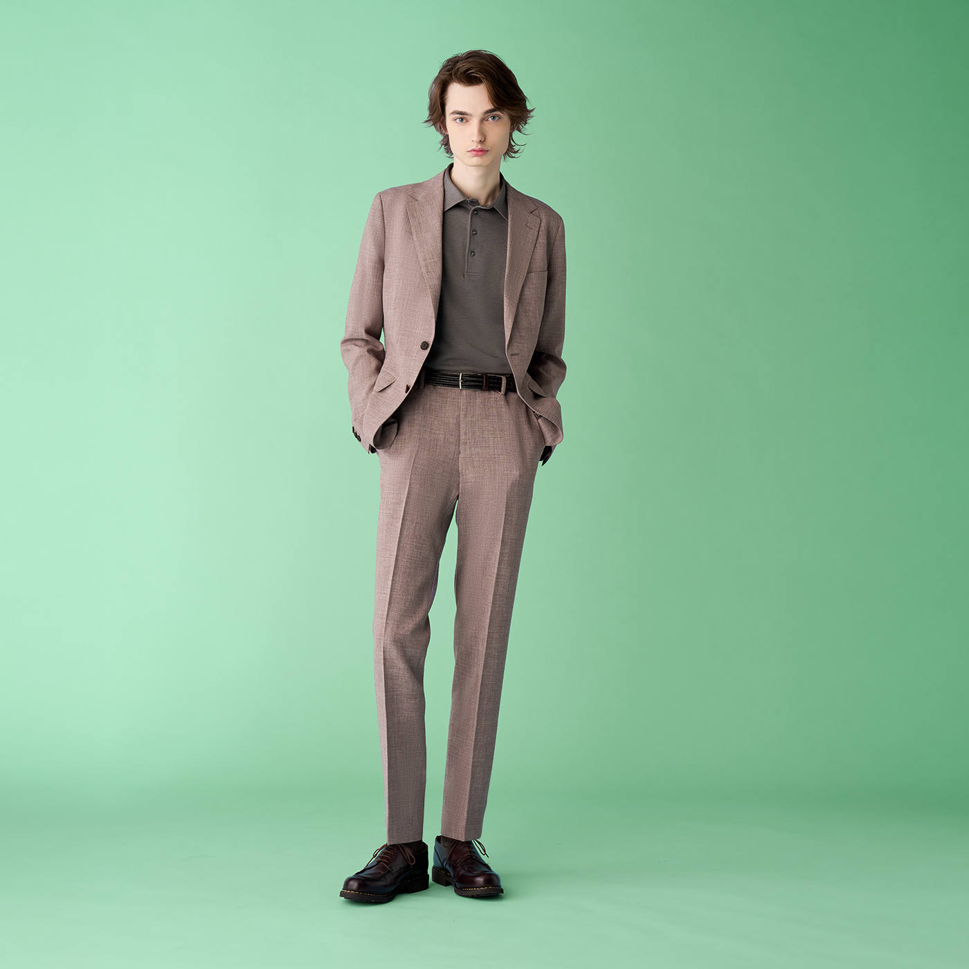 STRETCH LINEN LIKE パープルネイビーホップサックビジネスカジュアル 