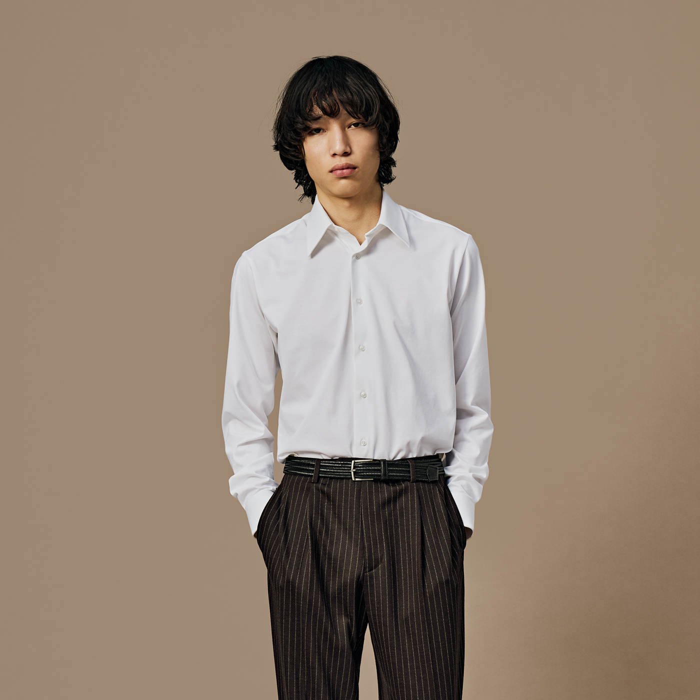 肌ざわりのいいジャージーシャツスタイル