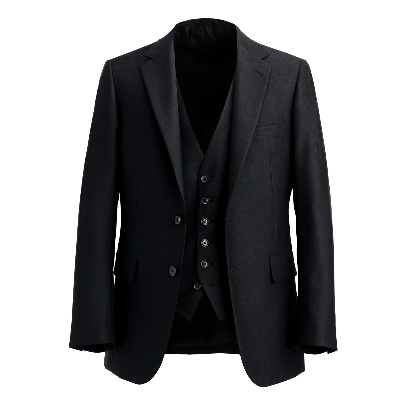 CANONICO PREMIUM WOOL ブラックヘリンボーンスリーピーススーツ