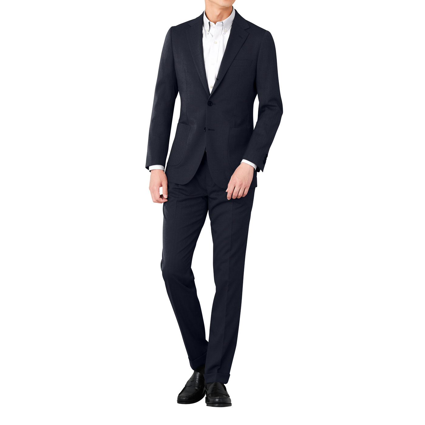 SUMMER WASHABLE WOOL ダークネイビーホップサックビジネスカジュアル 