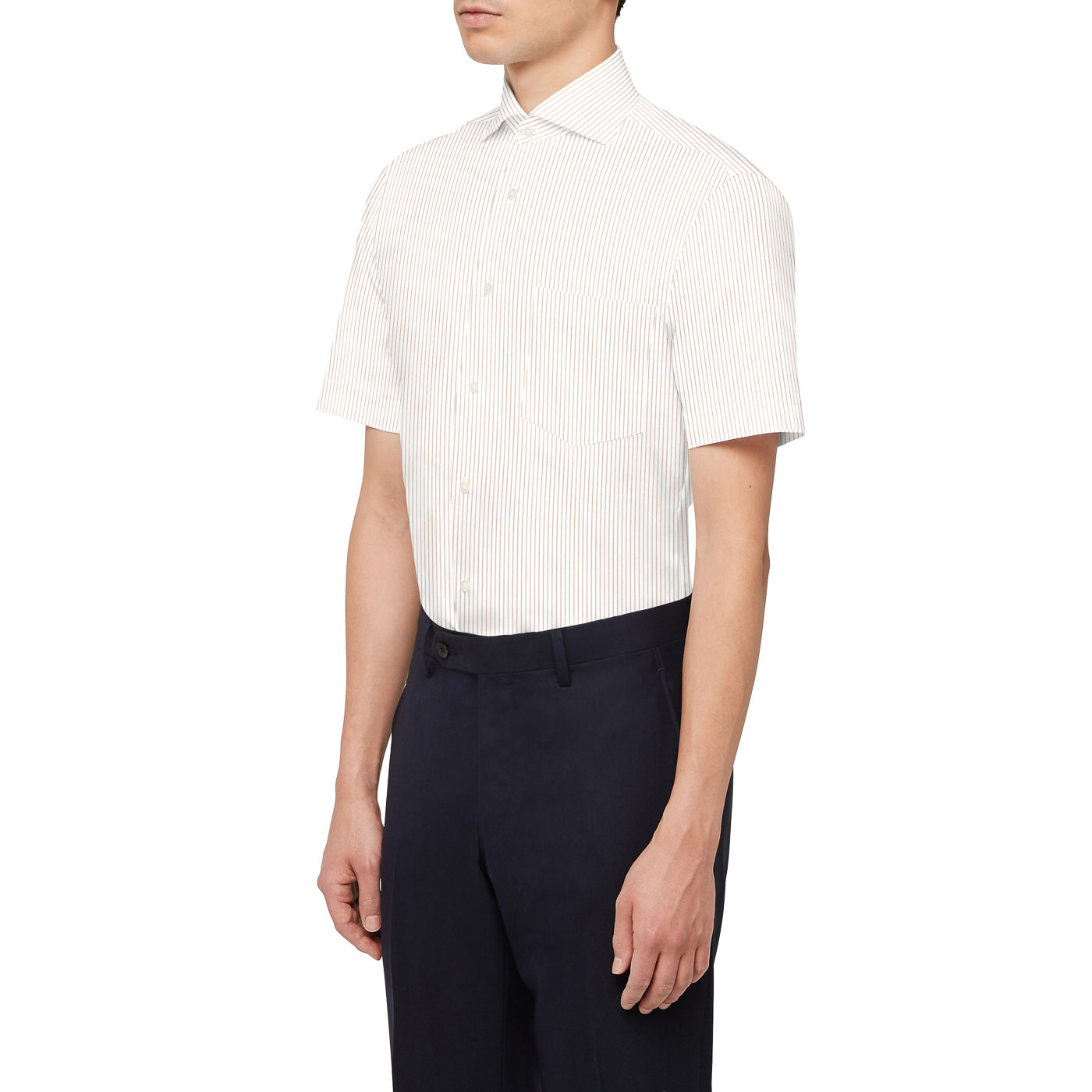 NON IRON QUICK DRY JERSEY ベージュピンストライプ半袖シャツ