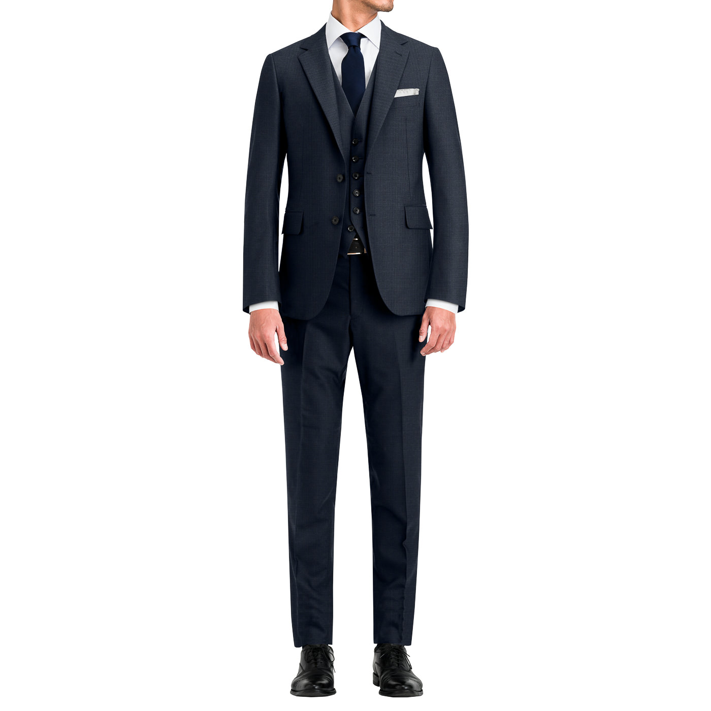 FLX WOOL グレーネイビーバーズアイスリーピーススーツ | FABRIC TOKYO