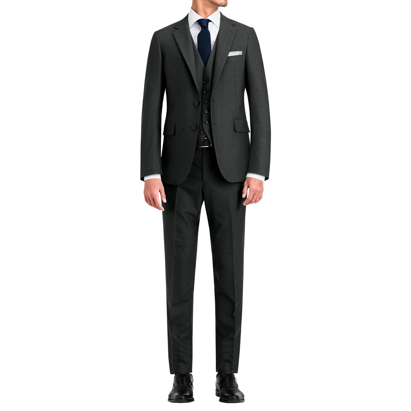 THE SUIT COMPANY ダークグレー スリーピーススーツ M スーツ／スリーピース／3つボタン／オーバーチェック／TR24