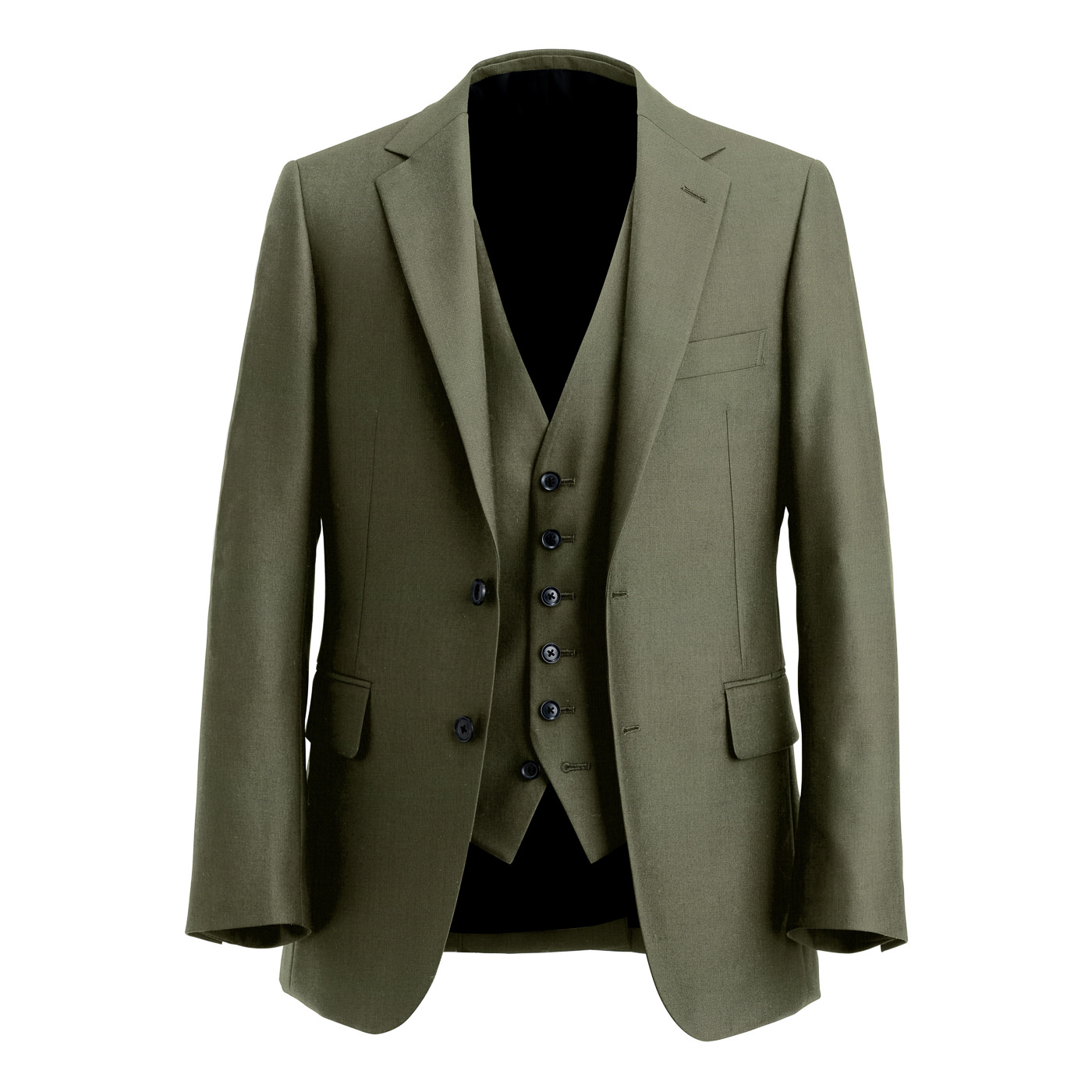 TOLLEGNO STRETCH PREMIUM WOOL カーキ平織り無地スリーピース TOLLEGNO STRETCH PREMIUM WOOL カーキ平織り無地スリーピース