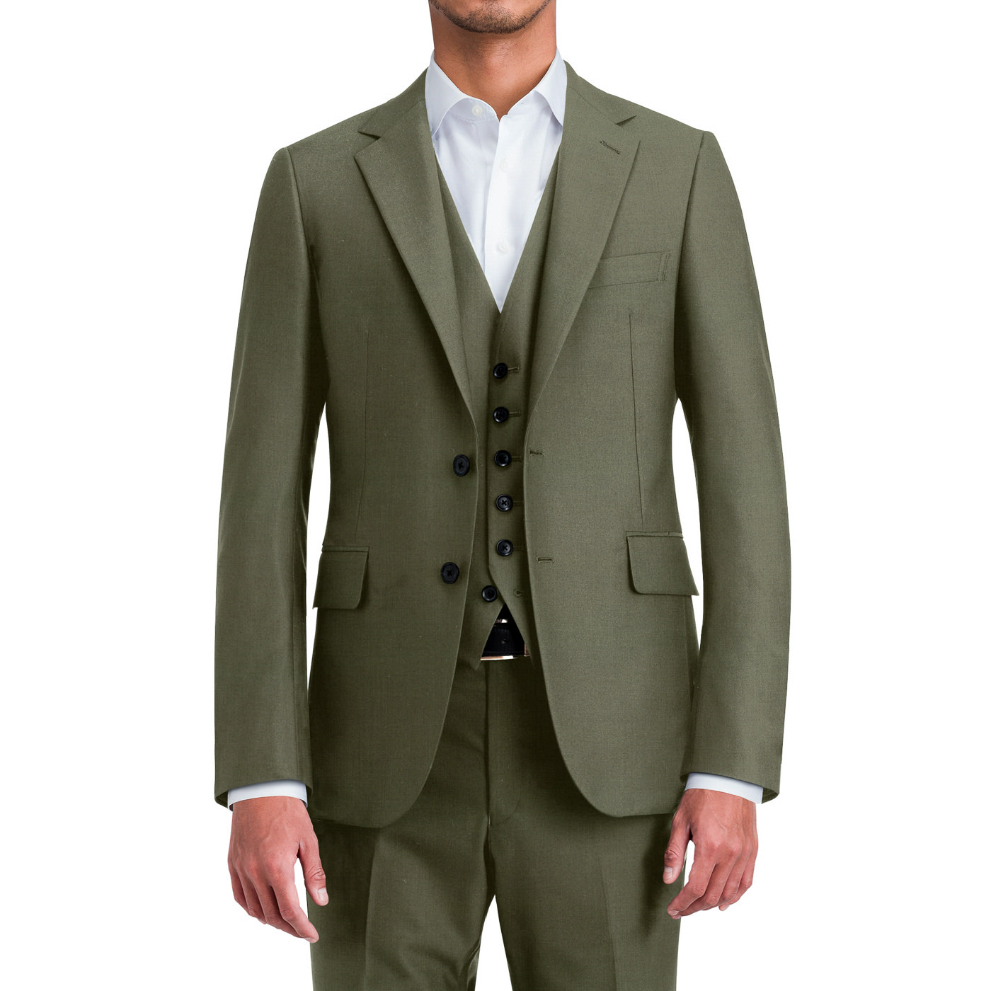 TOLLEGNO STRETCH PREMIUM WOOL カーキ平織り無地スリーピース TOLLEGNO STRETCH PREMIUM WOOL カーキ平織り無地スリーピース