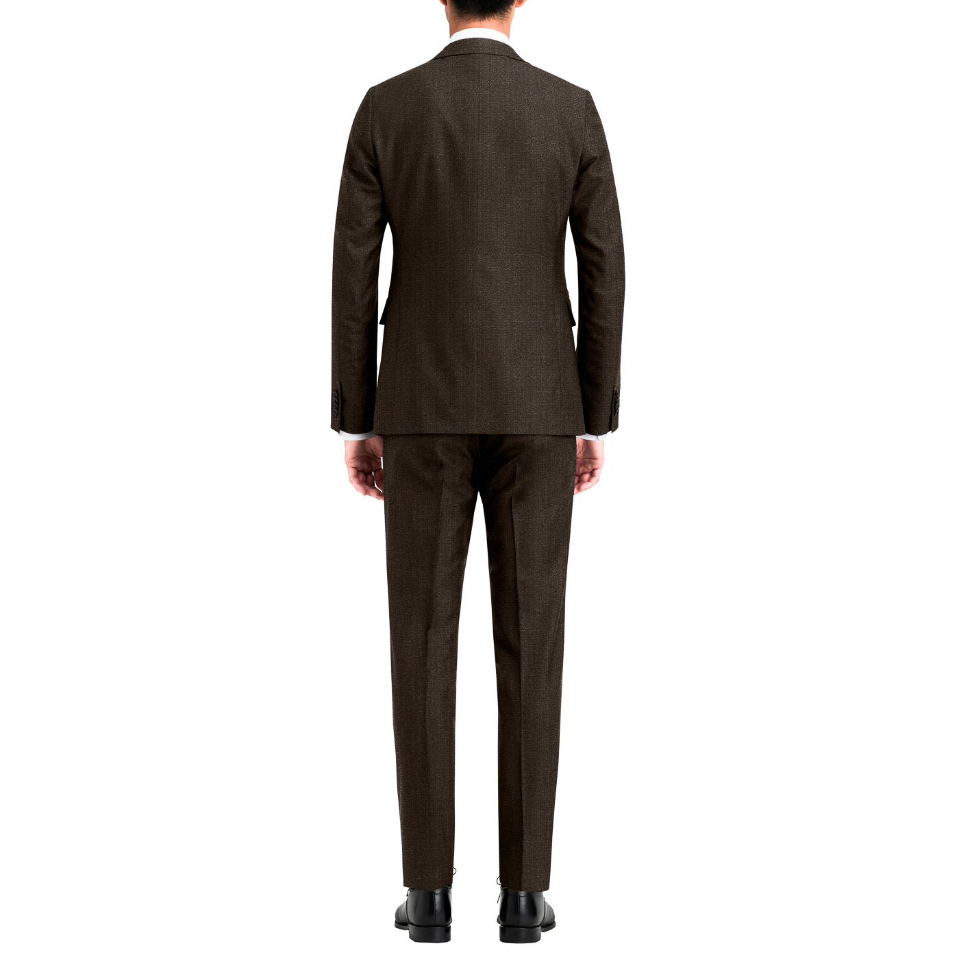 ファブリックトウキョウ　ダークブラウン ウール混合 スーツ 2ボタンジャケット KUZURI PREMIUM SILK WOOL ブラック無地ツーピーススーツ