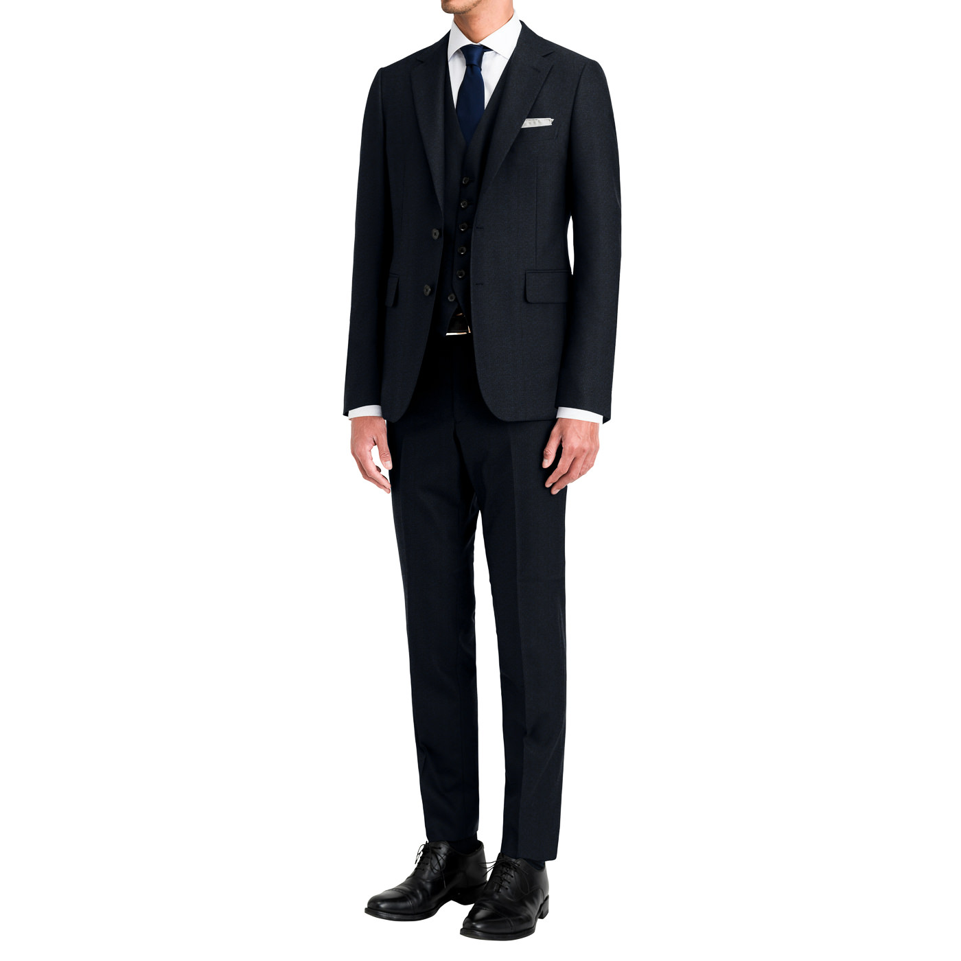 THE SUIT COMPANY 3ピース スーツ ダークネイビー M SHETLAND WOOL TWEED by BISHU ネイビーピンヘッドスリーピース