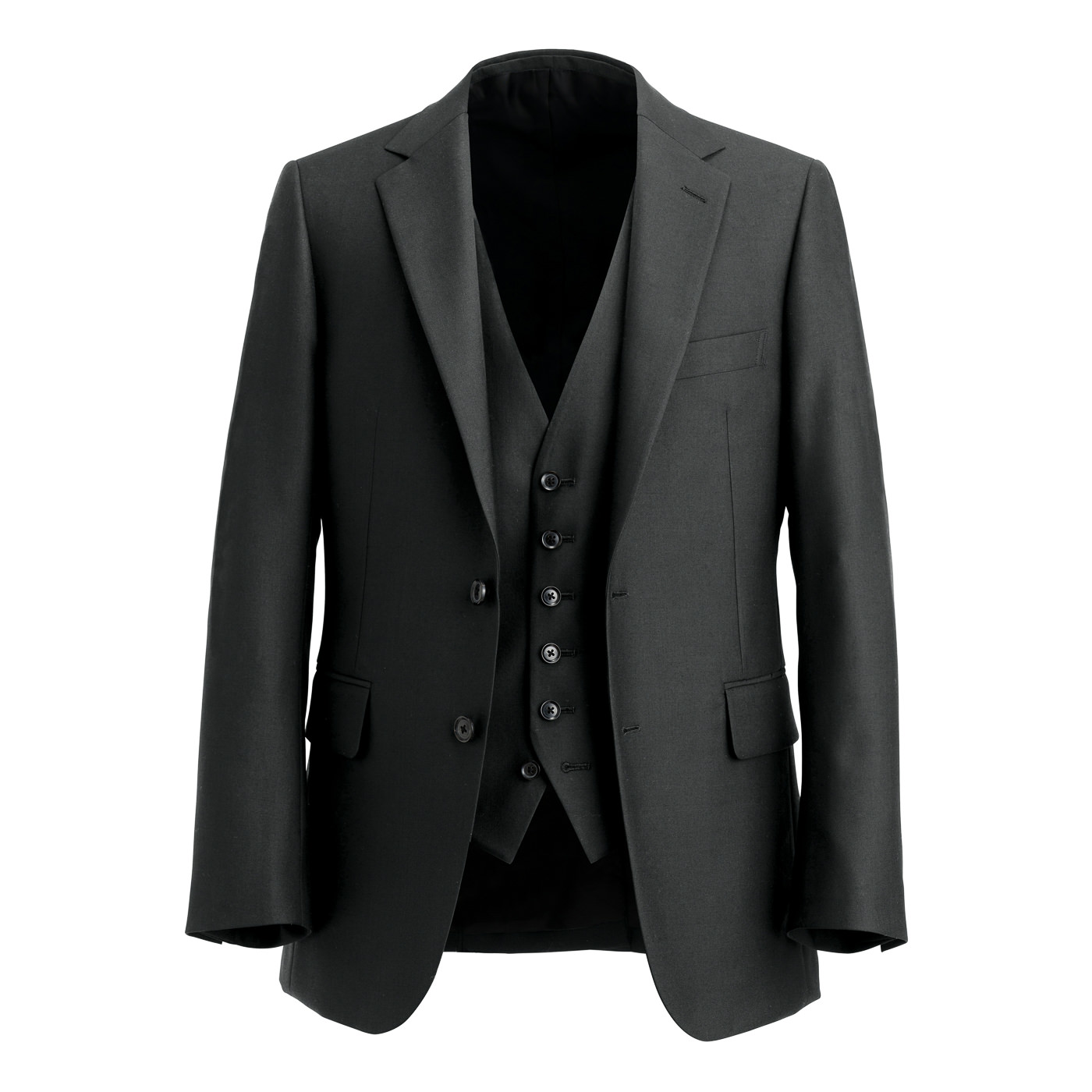 COOLMAX WOOL ダークグレー平織り無地スリーピーススーツ