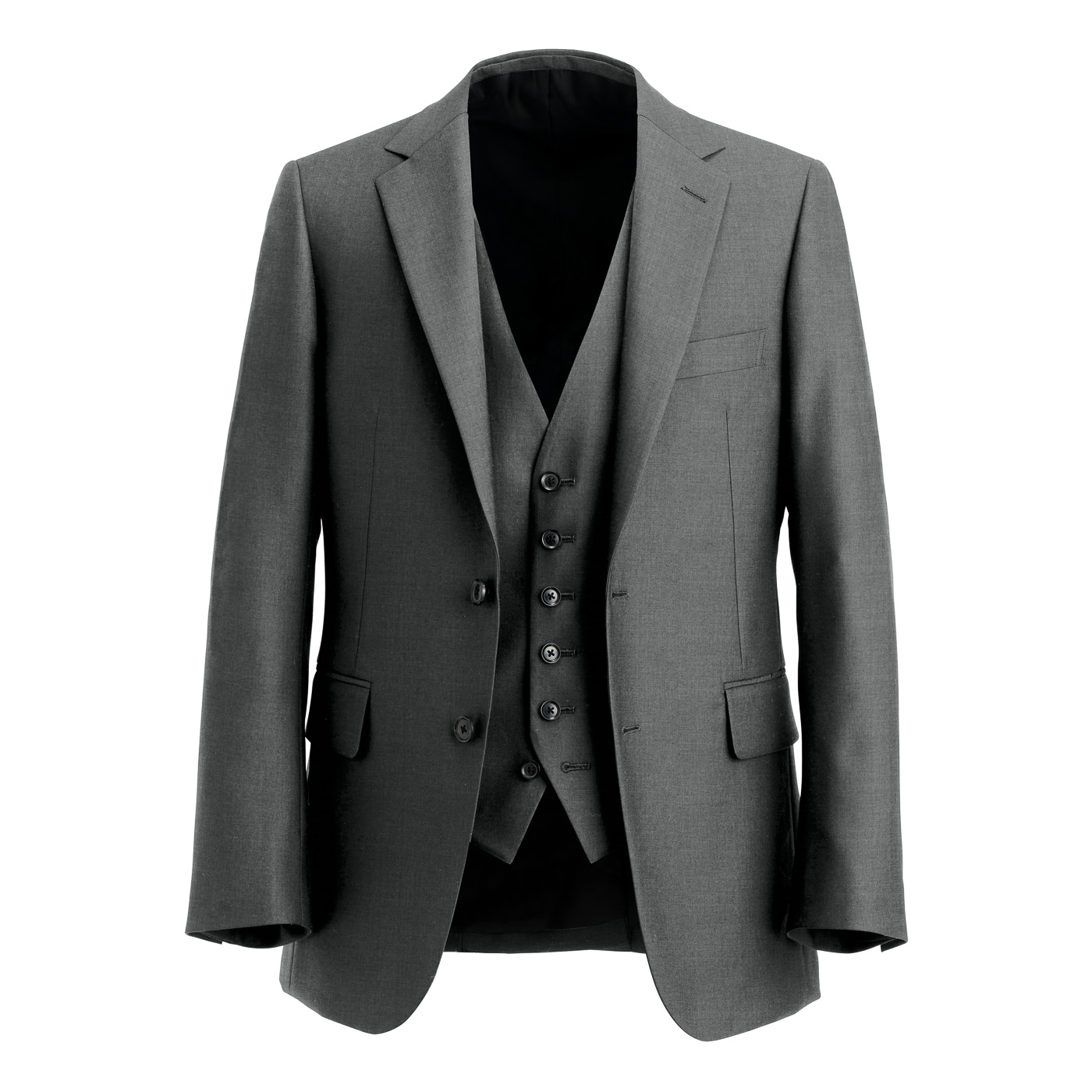 COMBAT WOOL STRETCH グレー平織り無地スリーピーススーツ