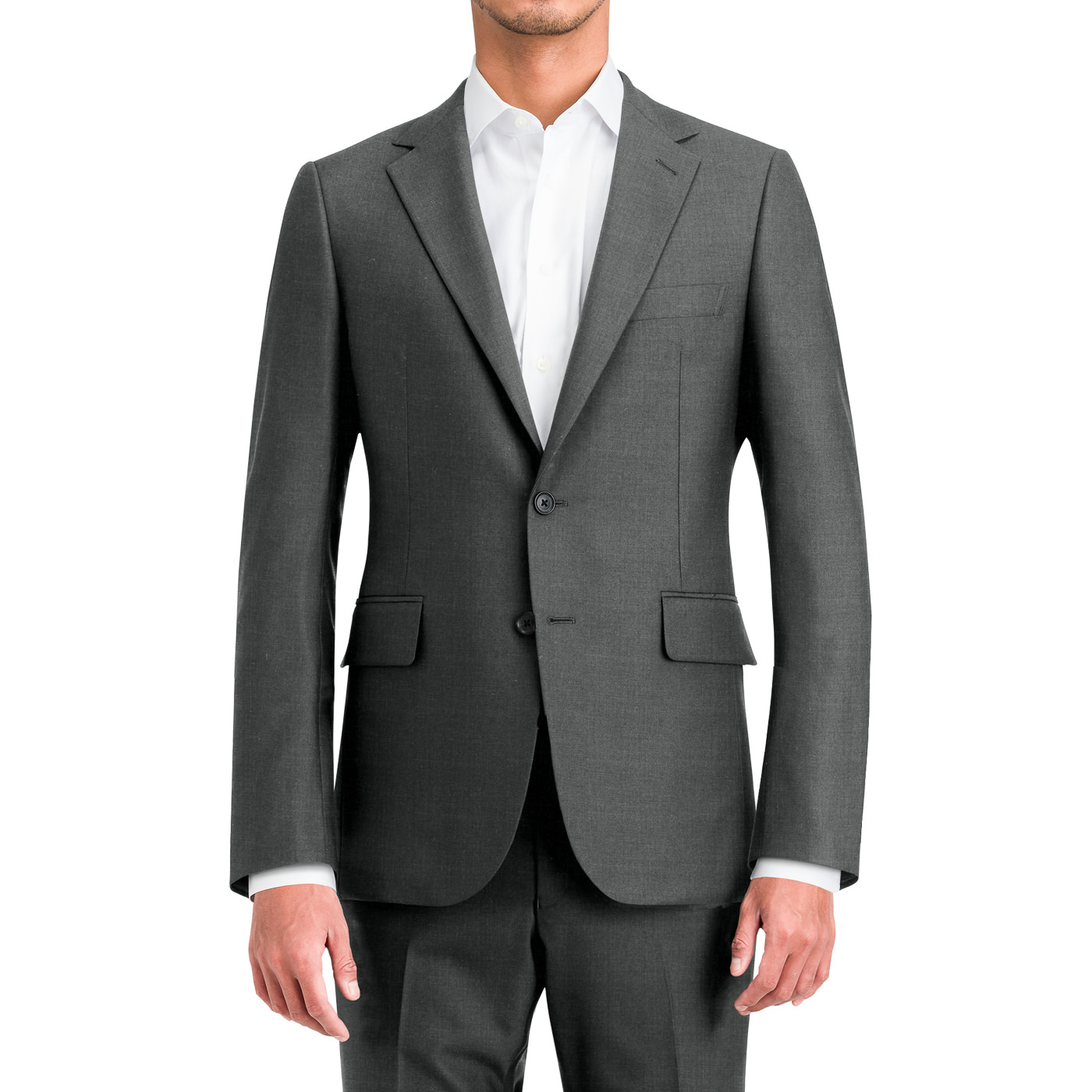 COMBAT WOOL STRETCH グレー平織り無地ツーピーススーツ | FABRIC TOKYO