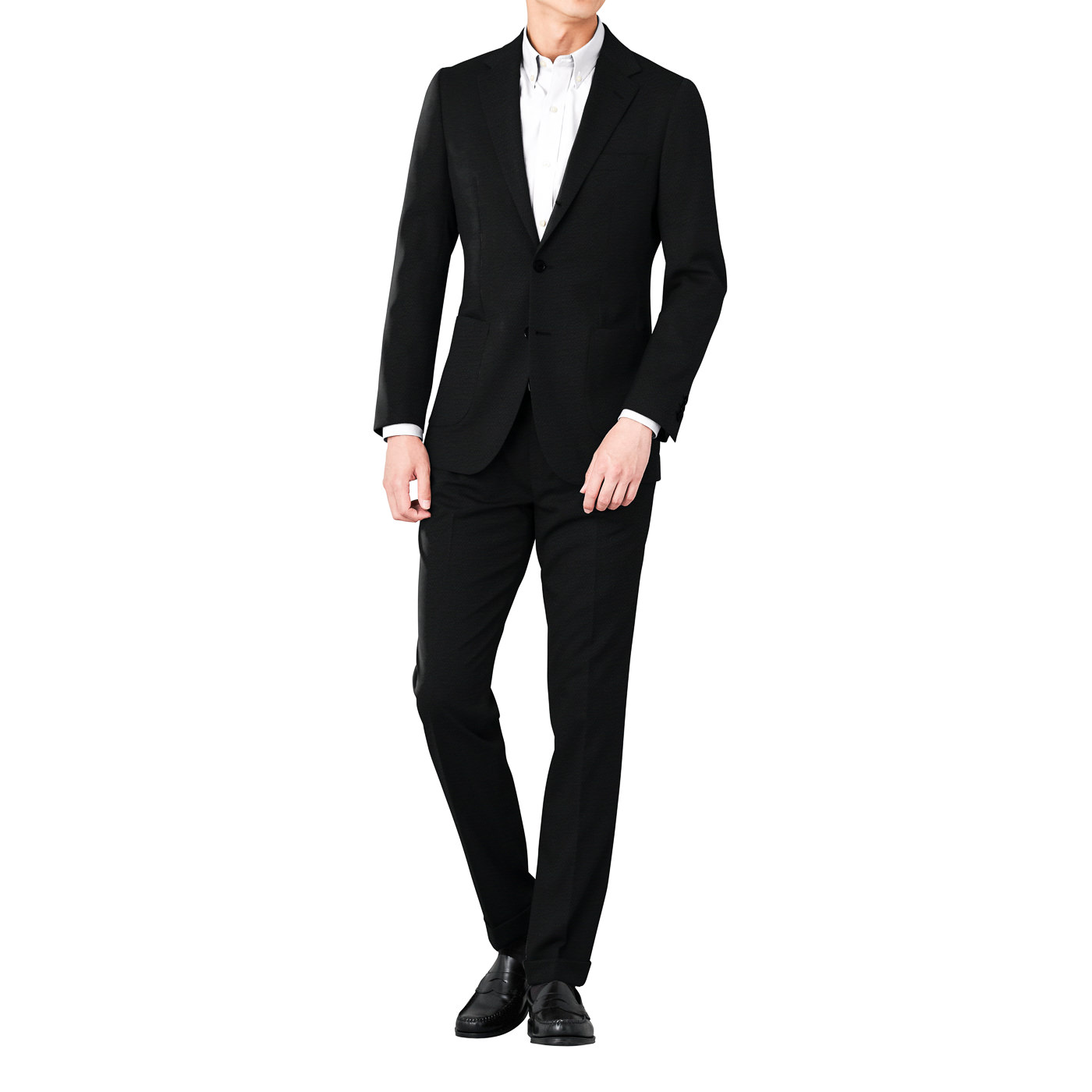 ★ひまわり★ビジネススーツ 上下セット ブラック　ストライプ Perfect Suit FActory セットアップ 「上下洗える/高通気」WEB