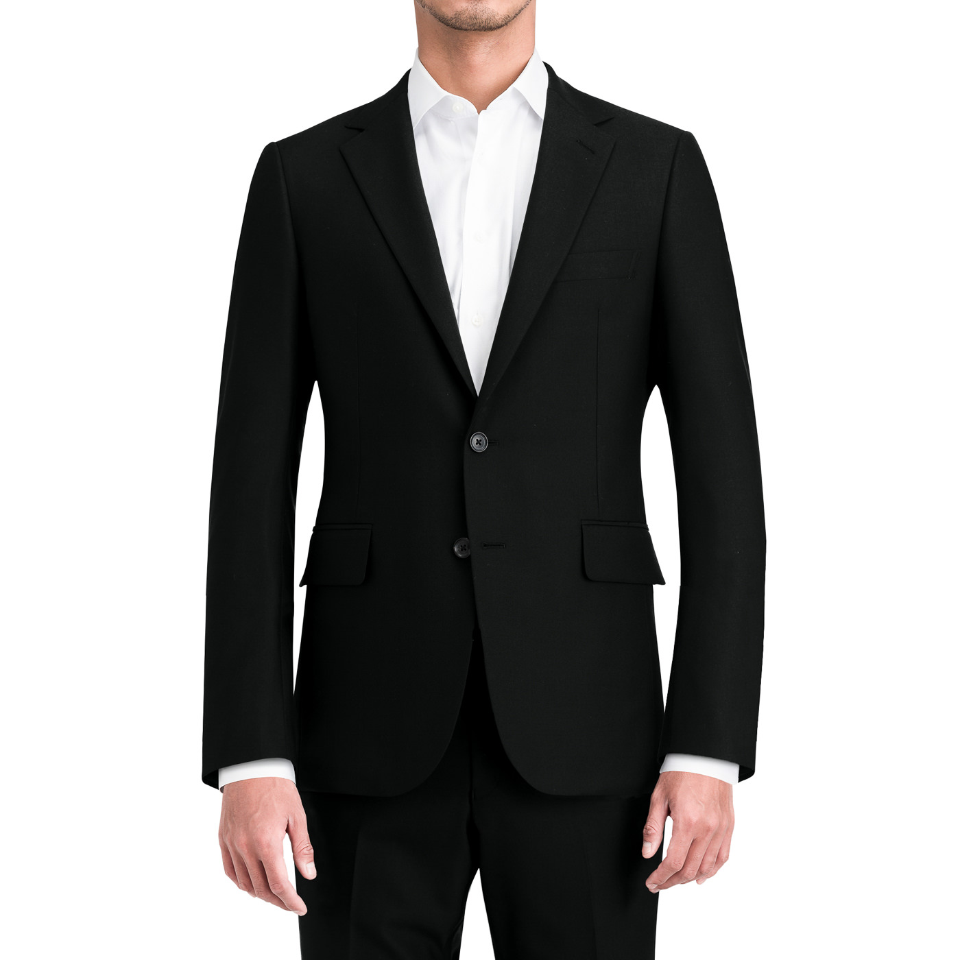 FLX WOOL WASHABLE ブラック平織り無地ツーピーススーツ