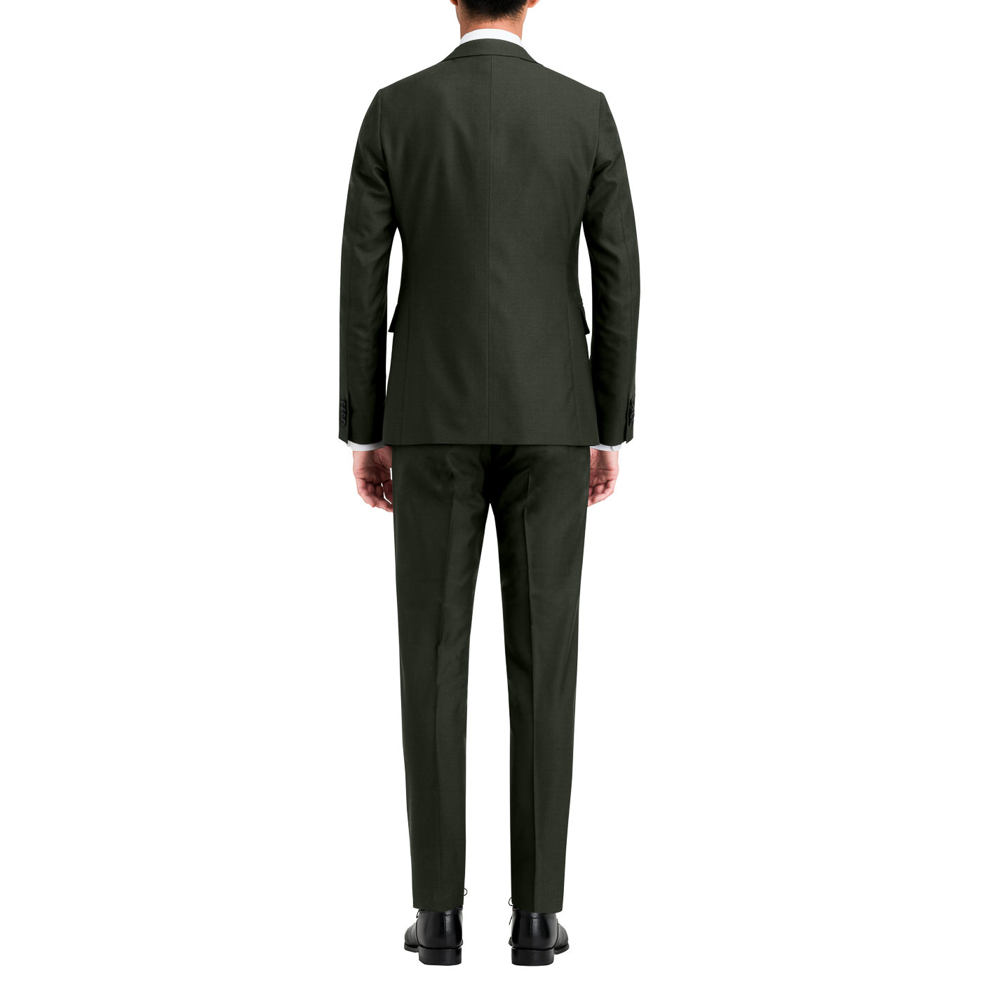 FLX WOOL WASHABLE モスグリーン平織り無地ツーピーススーツ