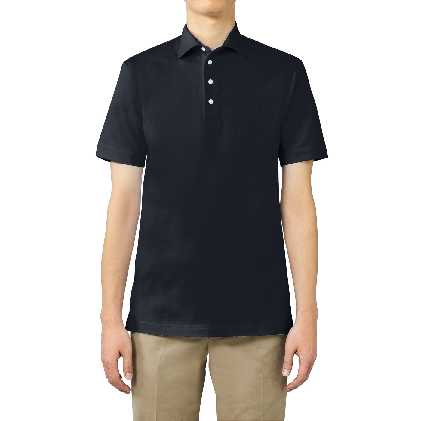 ALBINI ITALIAN COTTON JERSEY ダークネイビー無地ポロシャツ