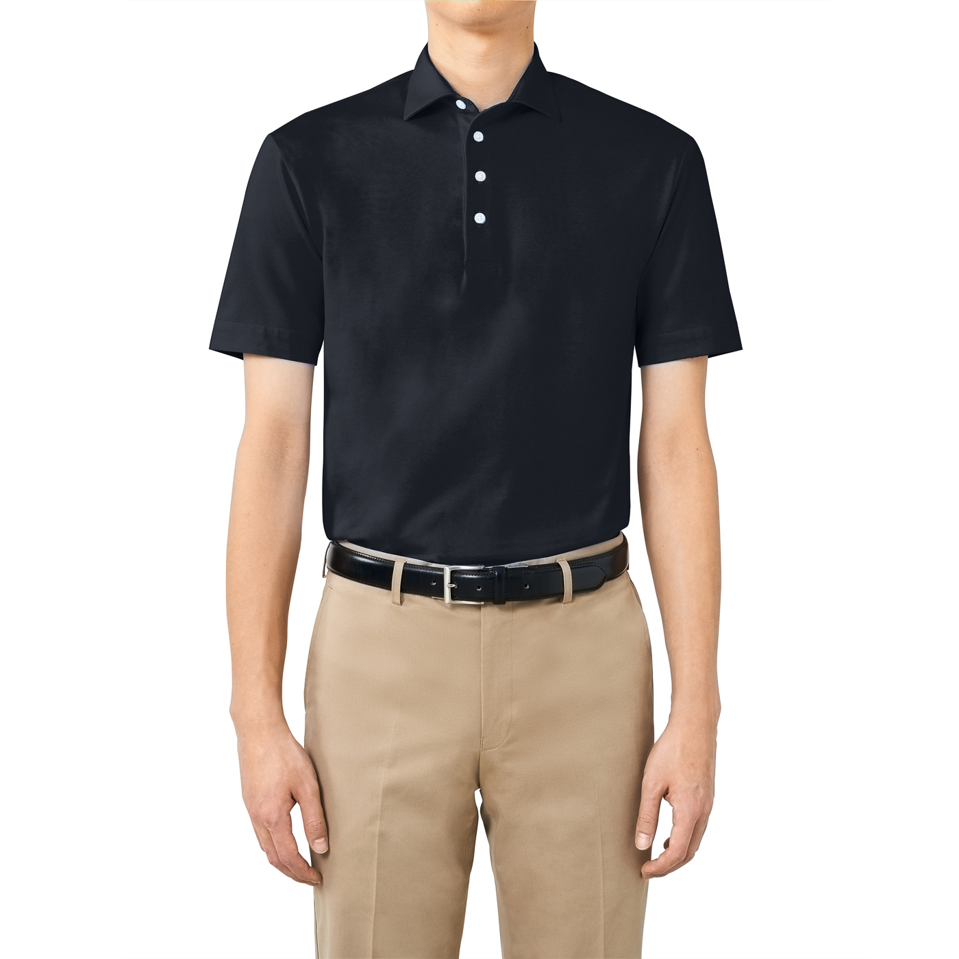 ALBINI ITALIAN COTTON JERSEY ダークネイビー無地ポロシャツ