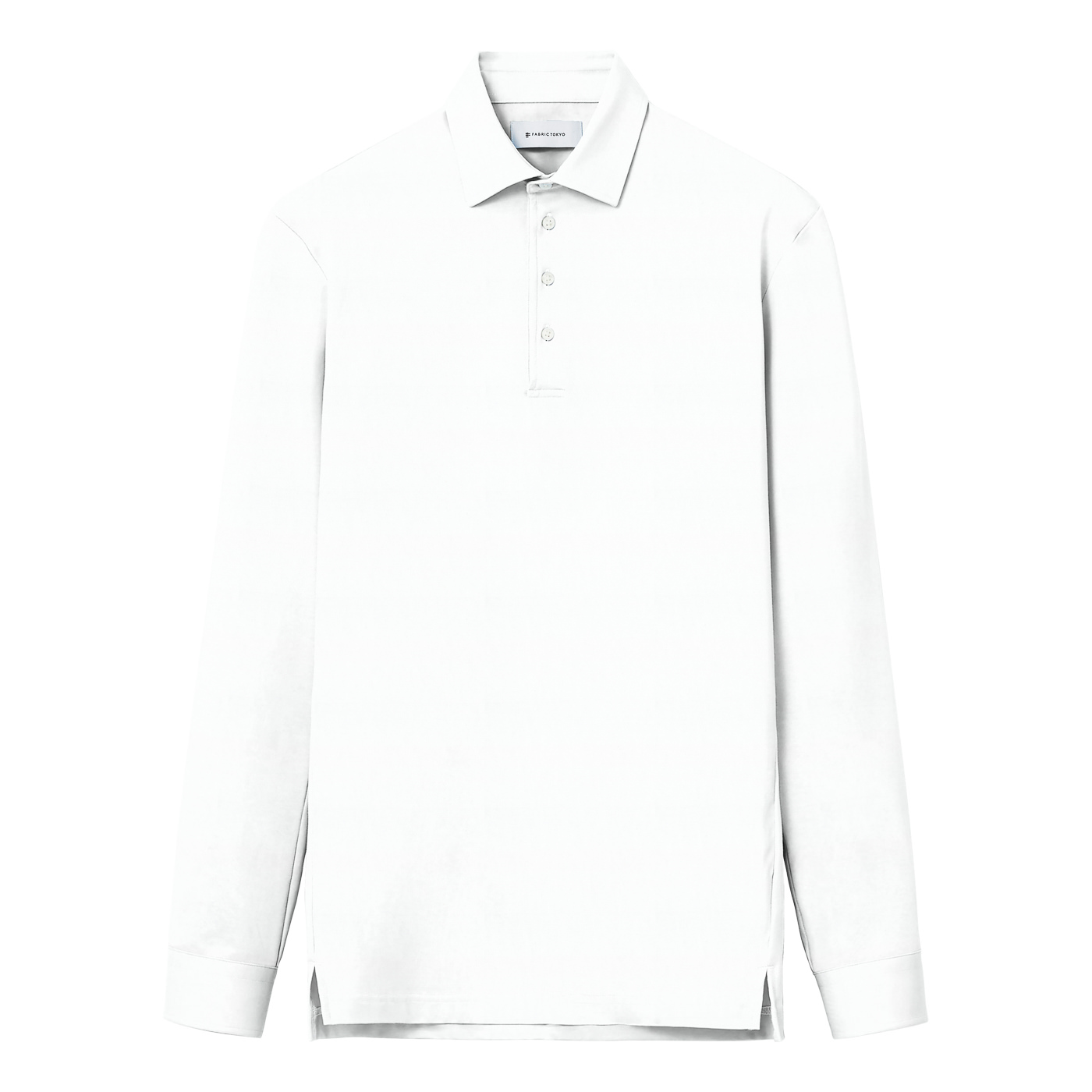 SMOOTH COTTON JERSEY ホワイト無地ポロシャツ（長袖） | FABRIC
