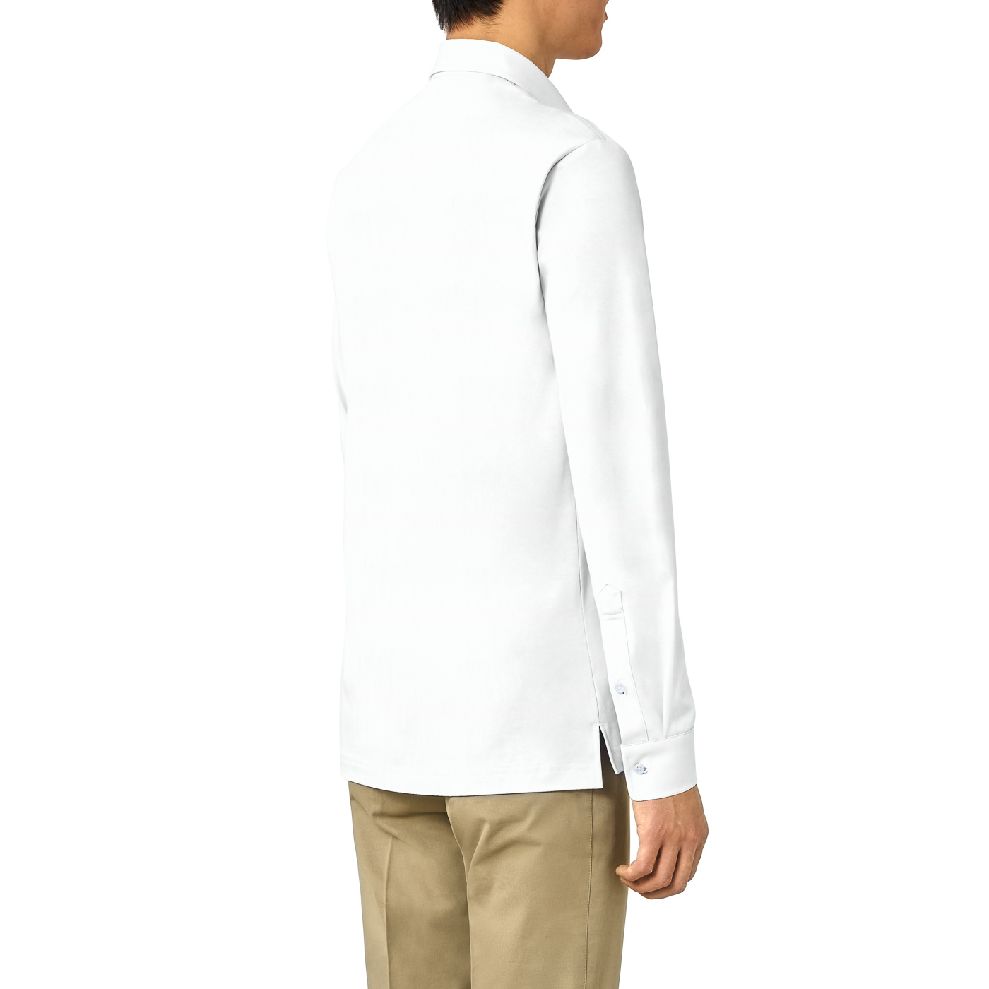 【新品】 長袖ポロシャツ バックファスナーM ホワイト ビッグシルエット刺繍ポロシャツ メンズ(M ホワイト): トップス