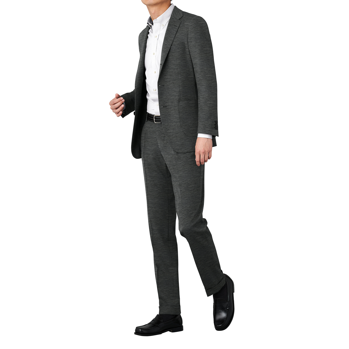 PREMIER JERSEY WOOL グレー無地ビジネスカジュアルセットアップ 