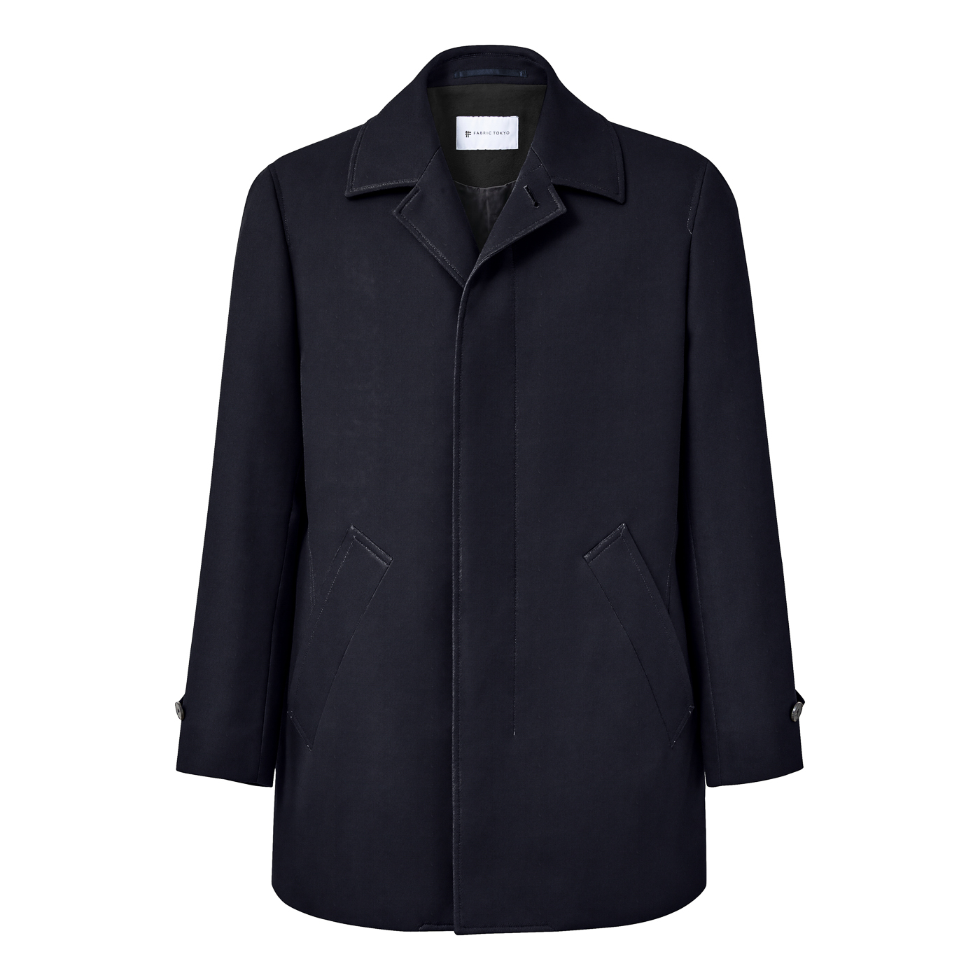 WOOL COTTON GABARDINE ネイビーツイルショートステンカラー