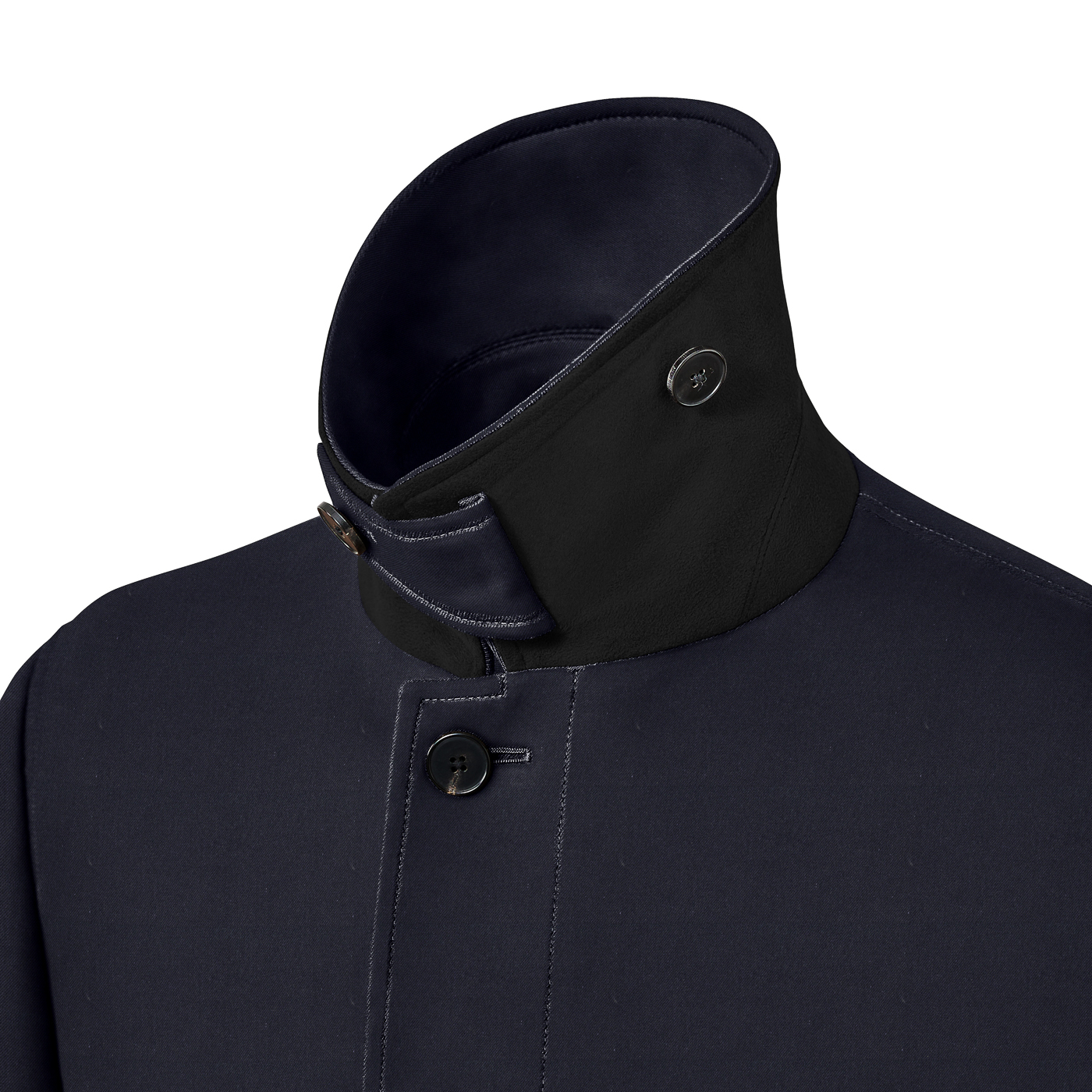 WOOL COTTON GABARDINE ネイビーツイルショートステンカラー