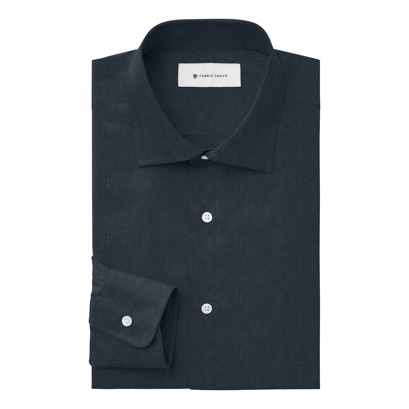 THOMAS MASON GOLD LINEN ネイビー平織り無地シャツ | FABRIC TOKYO