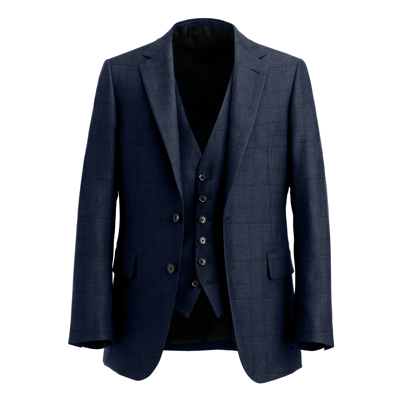 VINTAGE WOOL LINEN ネイビーグレンチェックスリーピーススーツ