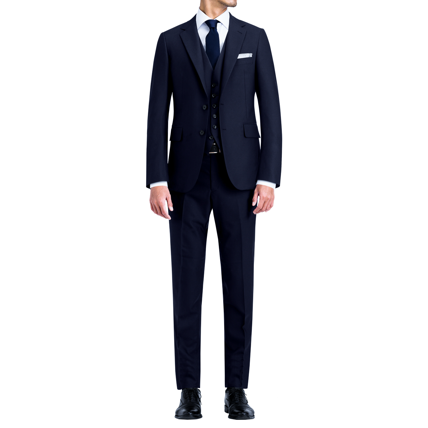 CANONICO PREMIUM FLANNEL WOOL ネイビー無地スリーピーススーツ
