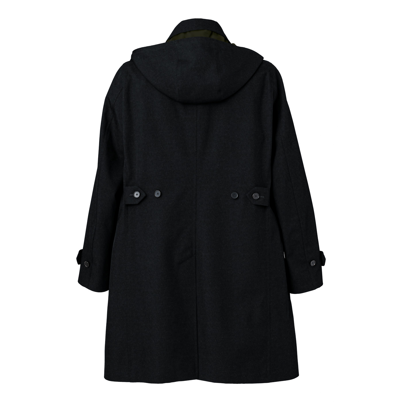 WOOL CASHMERE BEAVER チャコールグレー無地フーデッドコート