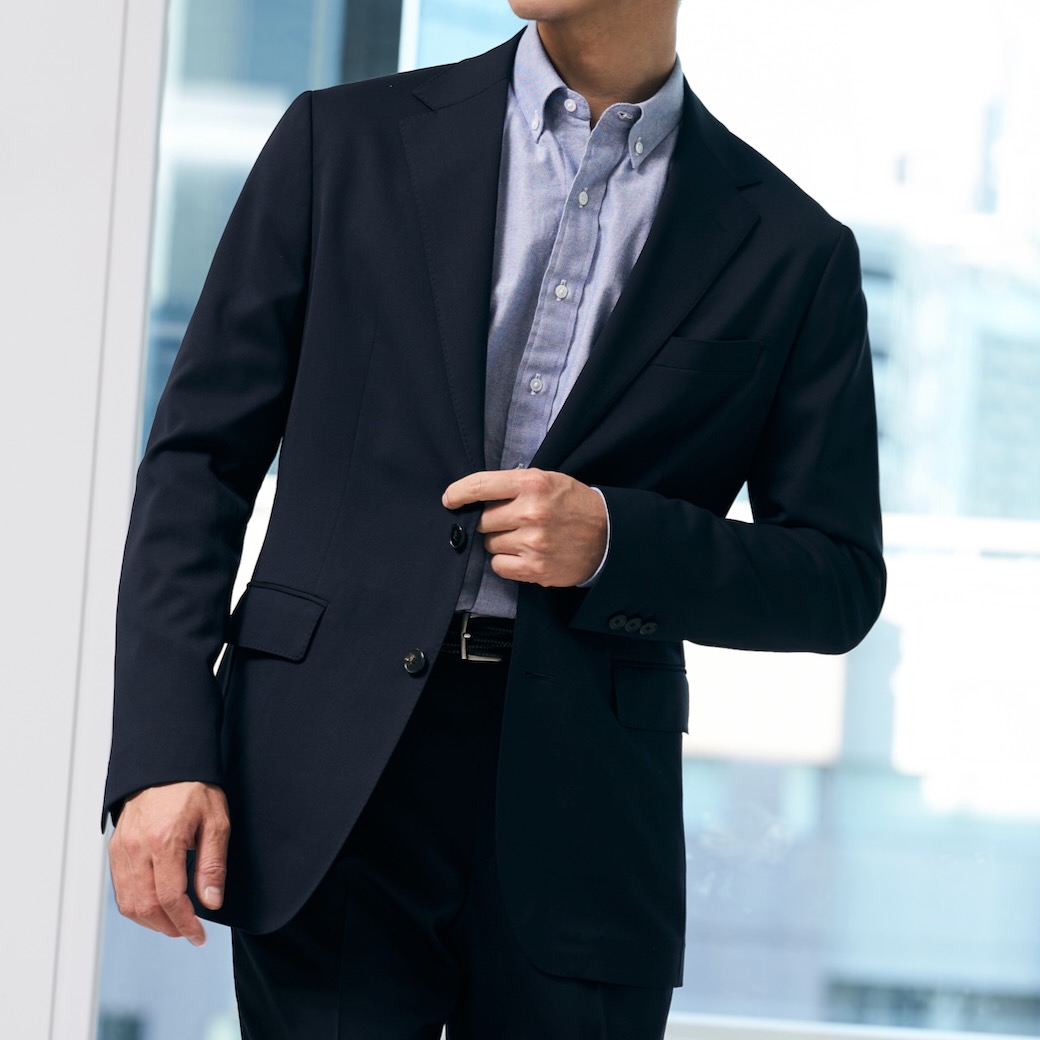 WASHABLE WOOL STRETCH ダークネイビーツイルビジネスカジュアル 