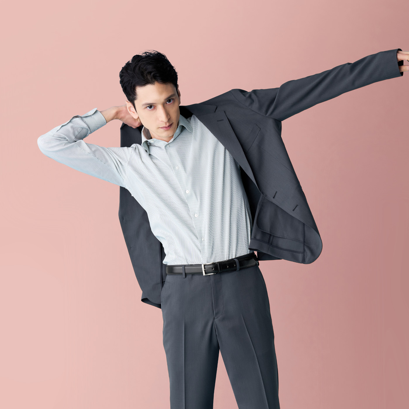 WASHABLE WOOL STRETCH ダークブルーツイルビジネスカジュアル 
